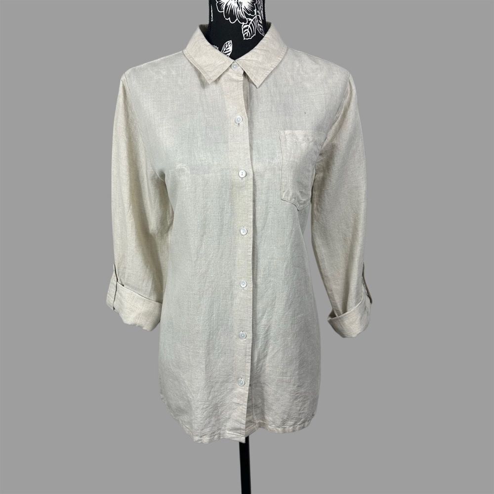 Liz Claiborne Linen Long Sleeve Button-Up - Women’s Large